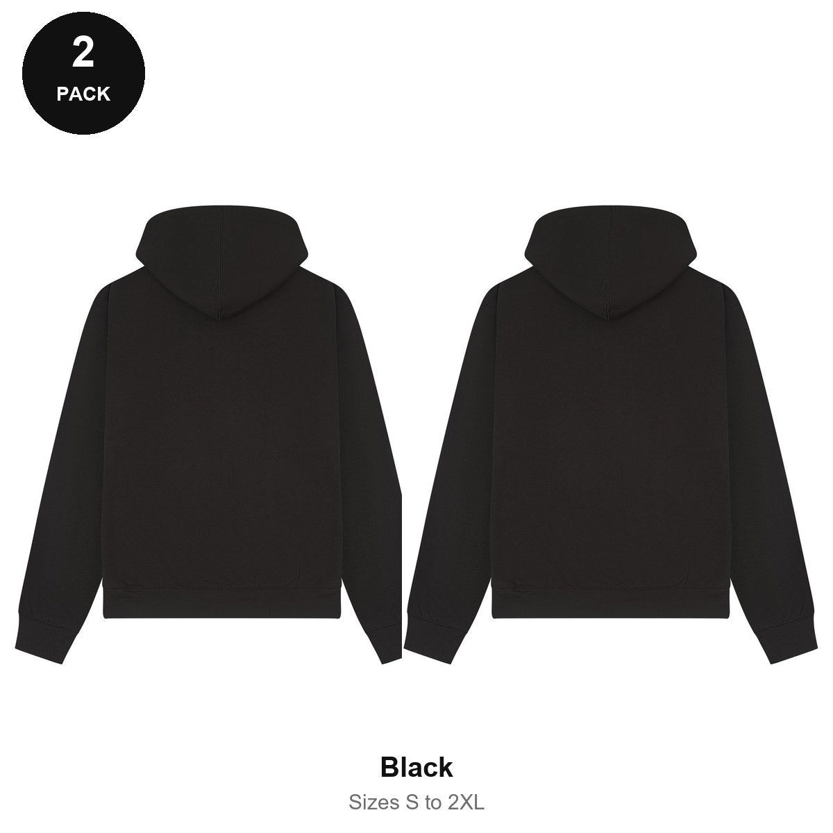 Premium 330gsm Oversized Hoodies 2 Pack - 80% cotton / 20% polyester brushed-back fleece 330gsm, Sizes S-2XL - Black