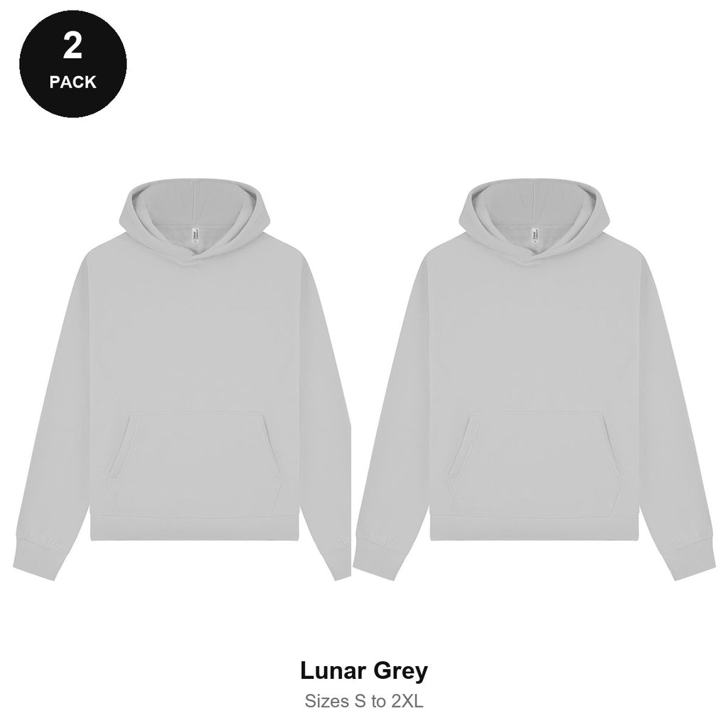 Premium 330gsm Oversized Hoodies 2 Pack - 80% cotton / 20% polyester brushed-back fleece 330gsm, Sizes S-2XL - Lunar Grey