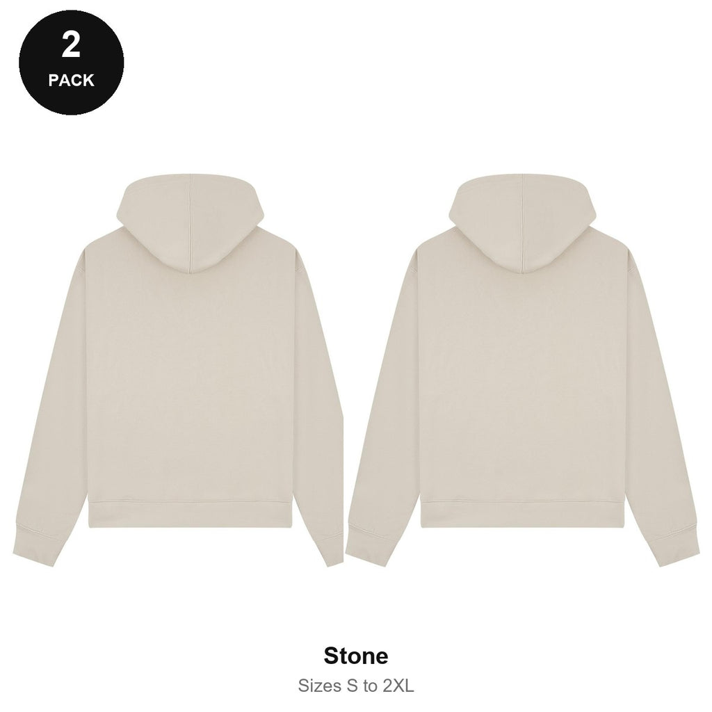 Premium 330gsm Oversized Hoodies 2 Pack - 80% cotton / 20% polyester brushed-back fleece 330gsm, Sizes S-2XL - Stone