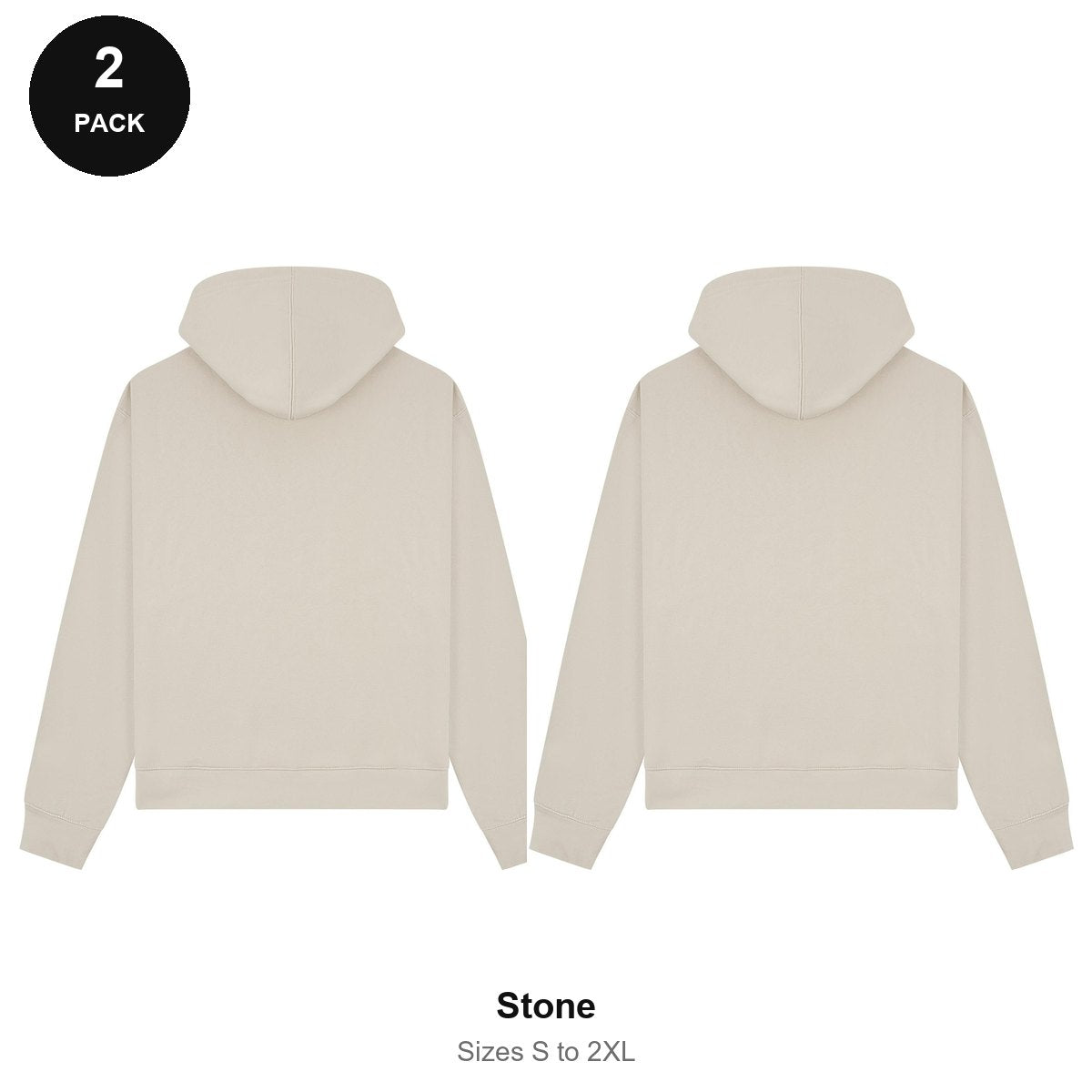 Premium 330gsm Oversized Hoodies 2 Pack - 80% cotton / 20% polyester brushed-back fleece 330gsm, Sizes S-2XL - Stone