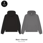 Premium 330gsm Oversized Hoodies 2 Pack - 80% cotton / 20% polyester brushed-back fleece 330gsm, Sizes S-2XL - Black + Charcoal