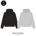 Premium 330gsm Oversized Hoodies 2 Pack - 80% cotton / 20% polyester brushed-back fleece 330gsm, Sizes S-2XL - Black + Lunar Grey