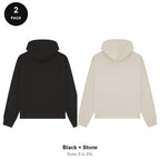 Premium 330gsm Oversized Hoodies 2 Pack - 80% cotton / 20% polyester brushed-back fleece 330gsm, Sizes S-2XL - Black + Stone