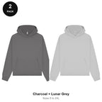 Premium 330gsm Oversized Hoodies 2 Pack - 80% cotton / 20% polyester brushed-back fleece 330gsm, Sizes S-2XL - Charcoal + Lunar Grey