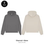 Premium 330gsm Oversized Hoodies 2 Pack - 80% cotton / 20% polyester brushed-back fleece 330gsm, Sizes S-2XL - Charcoal + Stone