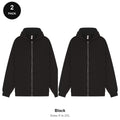 Zip Hoodies 2 Pack - 80% cotton / 20% polyester brushed-back fleece 280gsm, Sizes S-2XL - Black