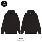 Zip Hoodies 2 Pack - 80% cotton / 20% polyester brushed-back fleece 280gsm, Sizes S-2XL - Black