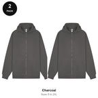 Zip Hoodies 2 Pack - 80% cotton / 20% polyester brushed-back fleece 280gsm, Sizes S-2XL - Charcoal