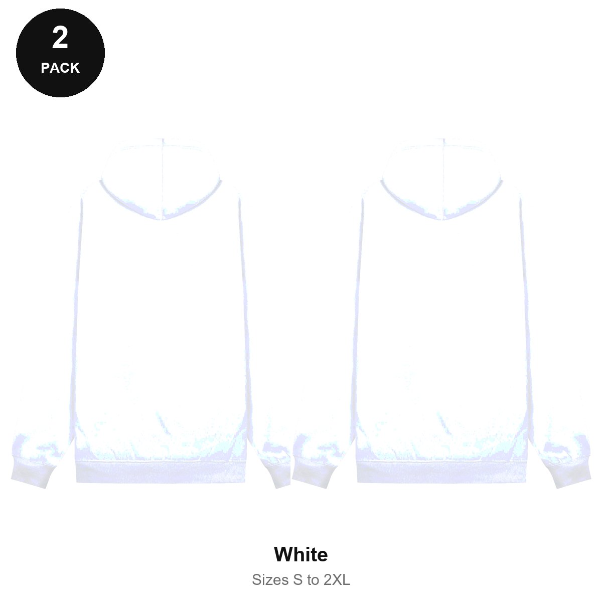 Zip Hoodies 2 Pack - 80% cotton / 20% polyester brushed-back fleece 280gsm, Sizes S-2XL - White