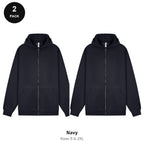 Zip Hoodies 2 Pack - 80% cotton / 20% polyester brushed-back fleece 280gsm, Sizes S-2XL - Navy