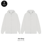 Zip Hoodies 2 Pack - 80% cotton / 20% polyester brushed-back fleece 280gsm, Sizes S-2XL - Ash Grey