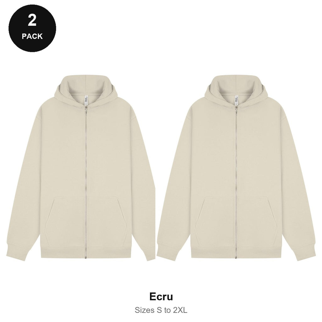 Zip Hoodies 2 Pack - 80% cotton / 20% polyester brushed-back fleece 280gsm, Sizes S-2XL - Ecru
