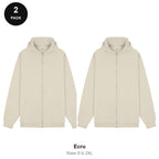Zip Hoodies 2 Pack - 80% cotton / 20% polyester brushed-back fleece 280gsm, Sizes S-2XL - Ecru