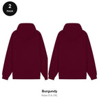 Zip Hoodies 2 Pack - 80% cotton / 20% polyester brushed-back fleece 280gsm, Sizes S-2XL - Burgundy