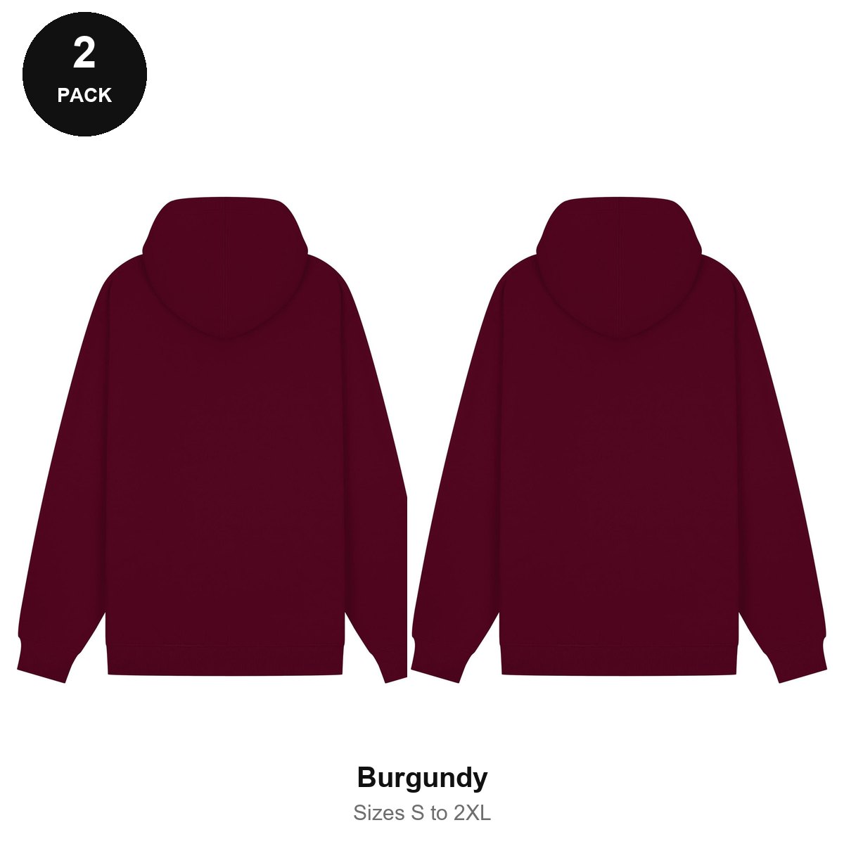 Zip Hoodies 2 Pack - 80% cotton / 20% polyester brushed-back fleece 280gsm, Sizes S-2XL - Burgundy