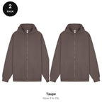 Zip Hoodies 2 Pack - 80% cotton / 20% polyester brushed-back fleece 280gsm, Sizes S-2XL - Taupe