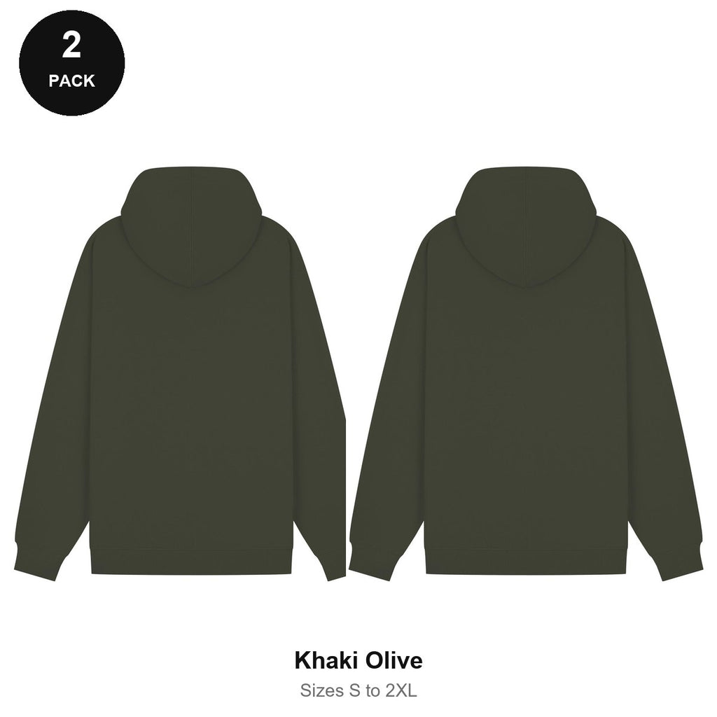 Zip Hoodies 2 Pack - 80% cotton / 20% polyester brushed-back fleece 280gsm, Sizes S-2XL - Khaki Olive