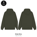 Zip Hoodies 2 Pack - 80% cotton / 20% polyester brushed-back fleece 280gsm, Sizes S-2XL - Khaki Olive