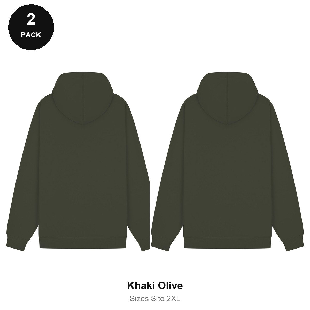 Zip Hoodies 2 Pack - 80% cotton / 20% polyester brushed-back fleece 280gsm, Sizes S-2XL - Khaki Olive