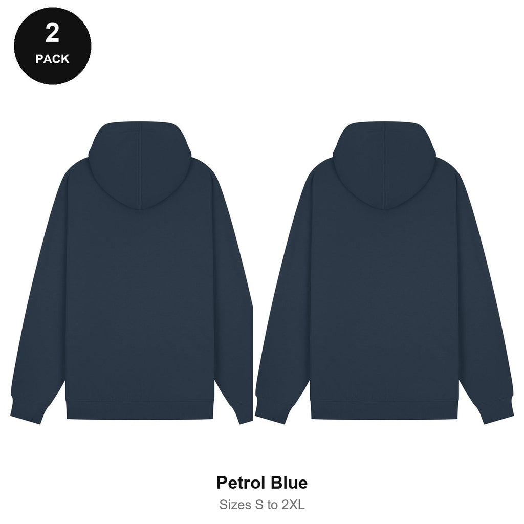 Zip Hoodies 2 Pack - 80% cotton / 20% polyester brushed-back fleece 280gsm, Sizes S-2XL - Petrol Blue