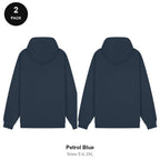 Zip Hoodies 2 Pack - 80% cotton / 20% polyester brushed-back fleece 280gsm, Sizes S-2XL - Petrol Blue