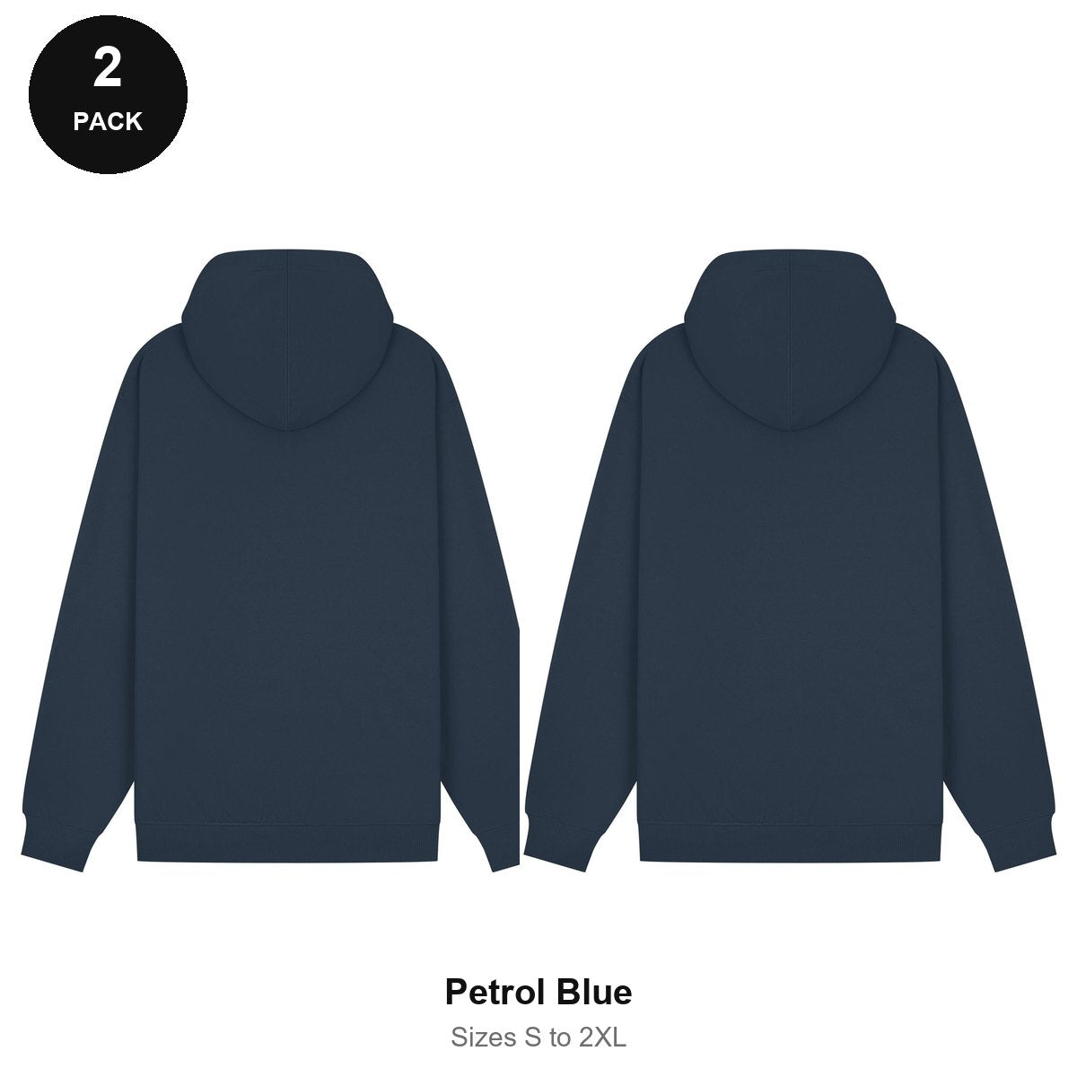 Zip Hoodies 2 Pack - 80% cotton / 20% polyester brushed-back fleece 280gsm, Sizes S-2XL - Petrol Blue