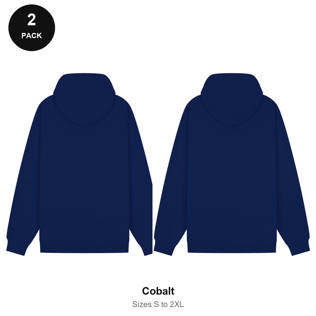 Zip Hoodies 2 Pack - 80% cotton / 20% polyester brushed-back fleece 280gsm, Sizes S-2XL - Cobalt