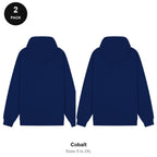 Zip Hoodies 2 Pack - 80% cotton / 20% polyester brushed-back fleece 280gsm, Sizes S-2XL - Cobalt