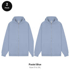 Zip Hoodies 2 Pack - 80% cotton / 20% polyester brushed-back fleece 280gsm, Sizes S-2XL - Pastel Blue
