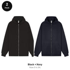 Zip Hoodies 2 Pack - 80% cotton / 20% polyester brushed-back fleece 280gsm, Sizes S-2XL - Black + Navy