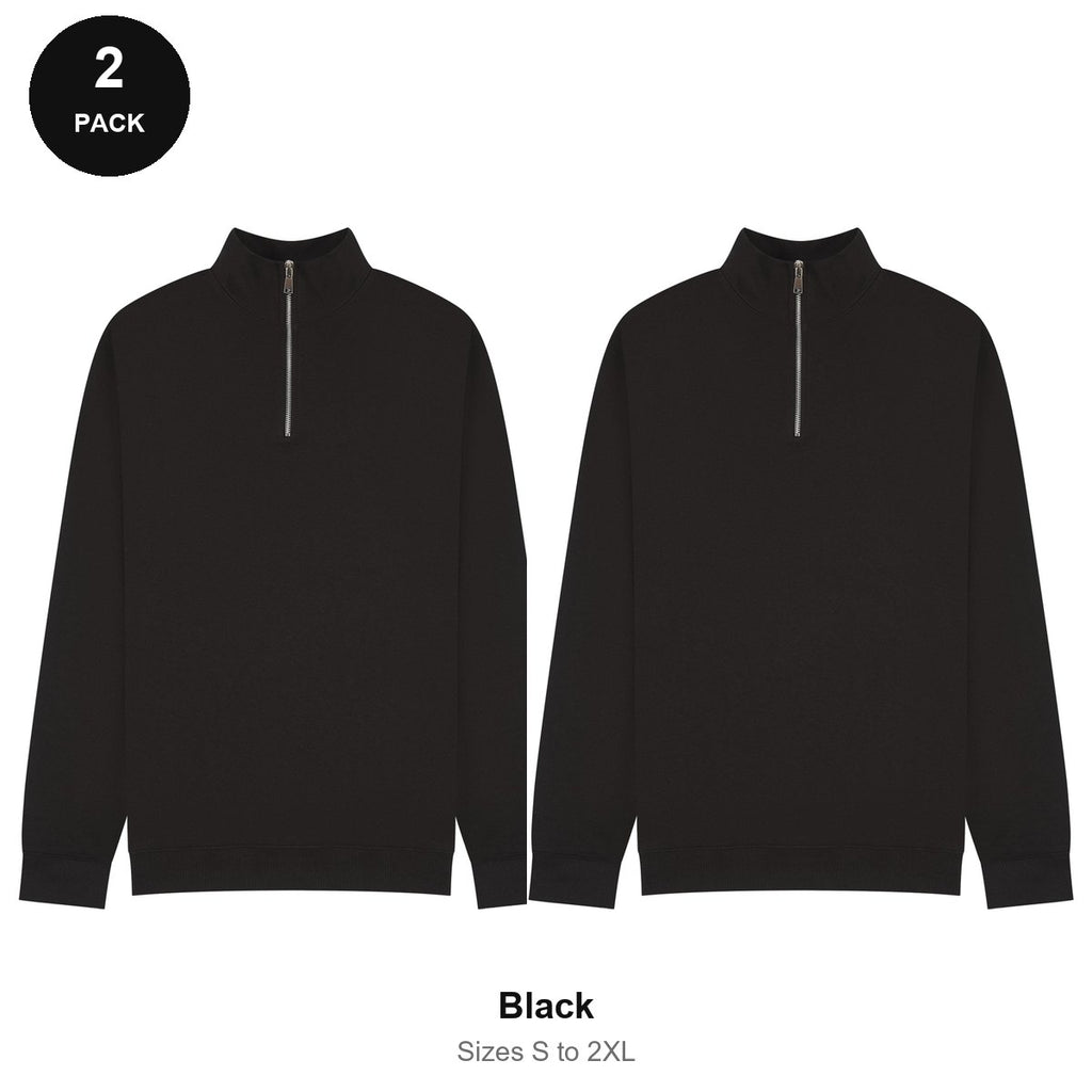 Quarter-Zip Sweatshirts 2 Pack - 80% cotton / 20% polyester brushed-back fleece 280gsm, Sizes S-2XL - Black