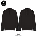 Quarter-Zip Sweatshirts 2 Pack - 80% cotton / 20% polyester brushed-back fleece 280gsm, Sizes S-2XL - Black