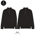 Quarter-Zip Sweatshirts 2 Pack - 80% cotton / 20% polyester brushed-back fleece 280gsm, Sizes S-2XL - Black
