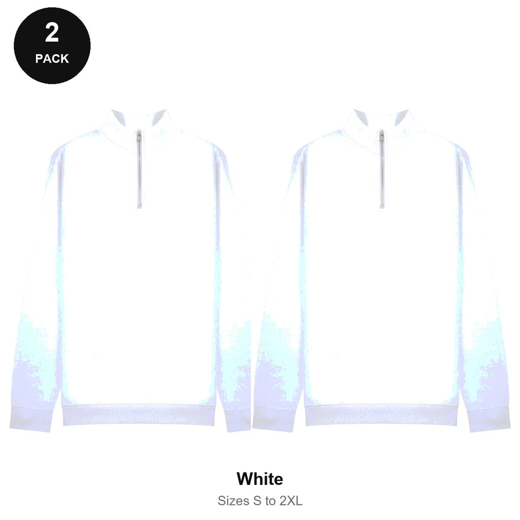 Quarter-Zip Sweatshirts 2 Pack - 80% cotton / 20% polyester brushed-back fleece 280gsm, Sizes S-2XL - White
