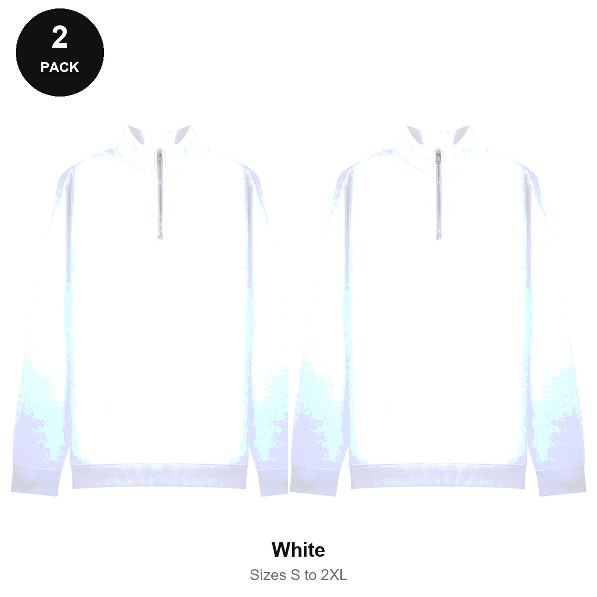Quarter-Zip Sweatshirts 2 Pack - 80% cotton / 20% polyester brushed-back fleece 280gsm, Sizes S-2XL - White
