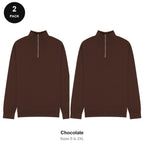 Quarter-Zip Sweatshirts 2 Pack - 80% cotton / 20% polyester brushed-back fleece 280gsm, Sizes S-2XL - Chocolate
