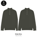 Quarter-Zip Sweatshirts 2 Pack - 80% cotton / 20% polyester brushed-back fleece 280gsm, Sizes S-2XL - Khaki Olive