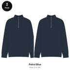Quarter-Zip Sweatshirts 2 Pack - 80% cotton / 20% polyester brushed-back fleece 280gsm, Sizes S-2XL - Petrol Blue