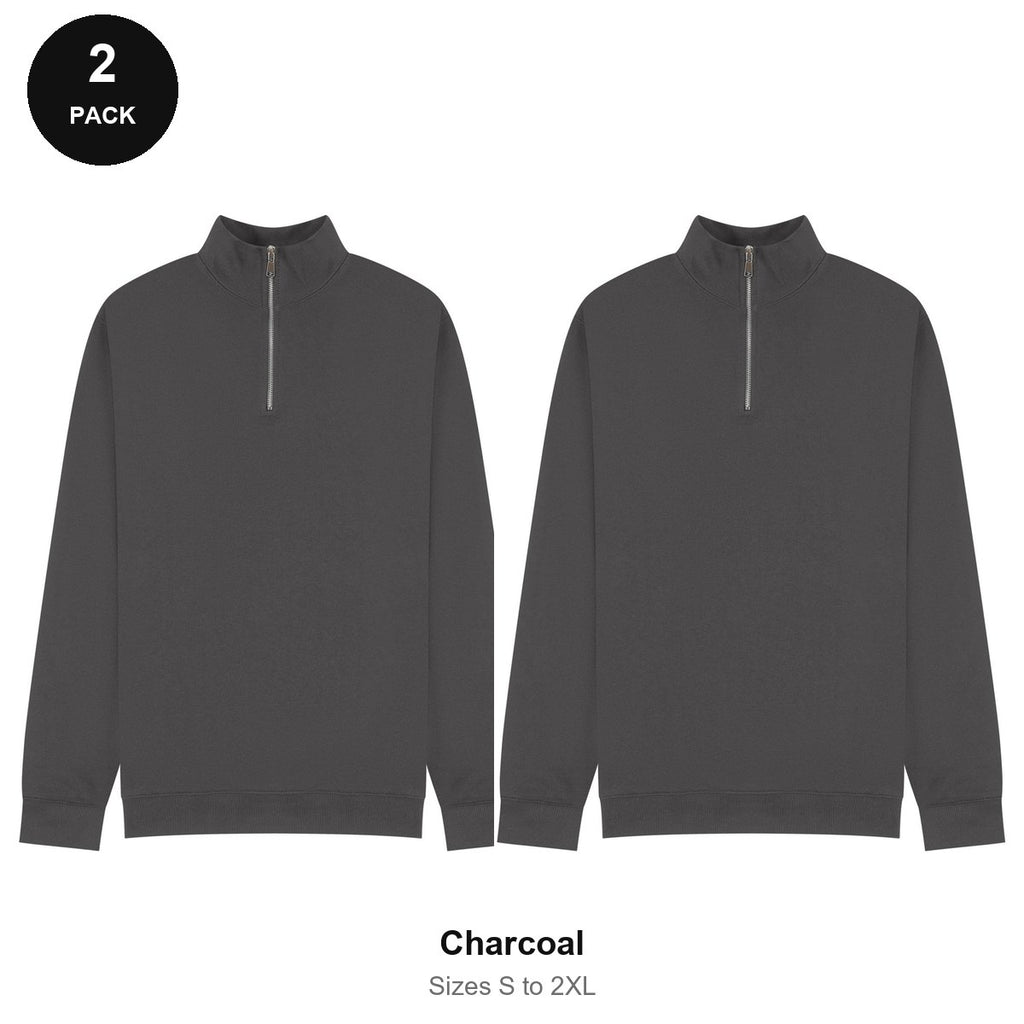 Quarter-Zip Sweatshirts 2 Pack - 80% cotton / 20% polyester brushed-back fleece 280gsm, Sizes S-2XL - Charcoal