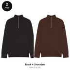 Quarter-Zip Sweatshirts 2 Pack - 80% cotton / 20% polyester brushed-back fleece 280gsm, Sizes S-2XL - Black + Chocolate