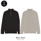 Quarter-Zip Sweatshirts 2 Pack - 80% cotton / 20% polyester brushed-back fleece 280gsm, Sizes S-2XL - Black + Stone