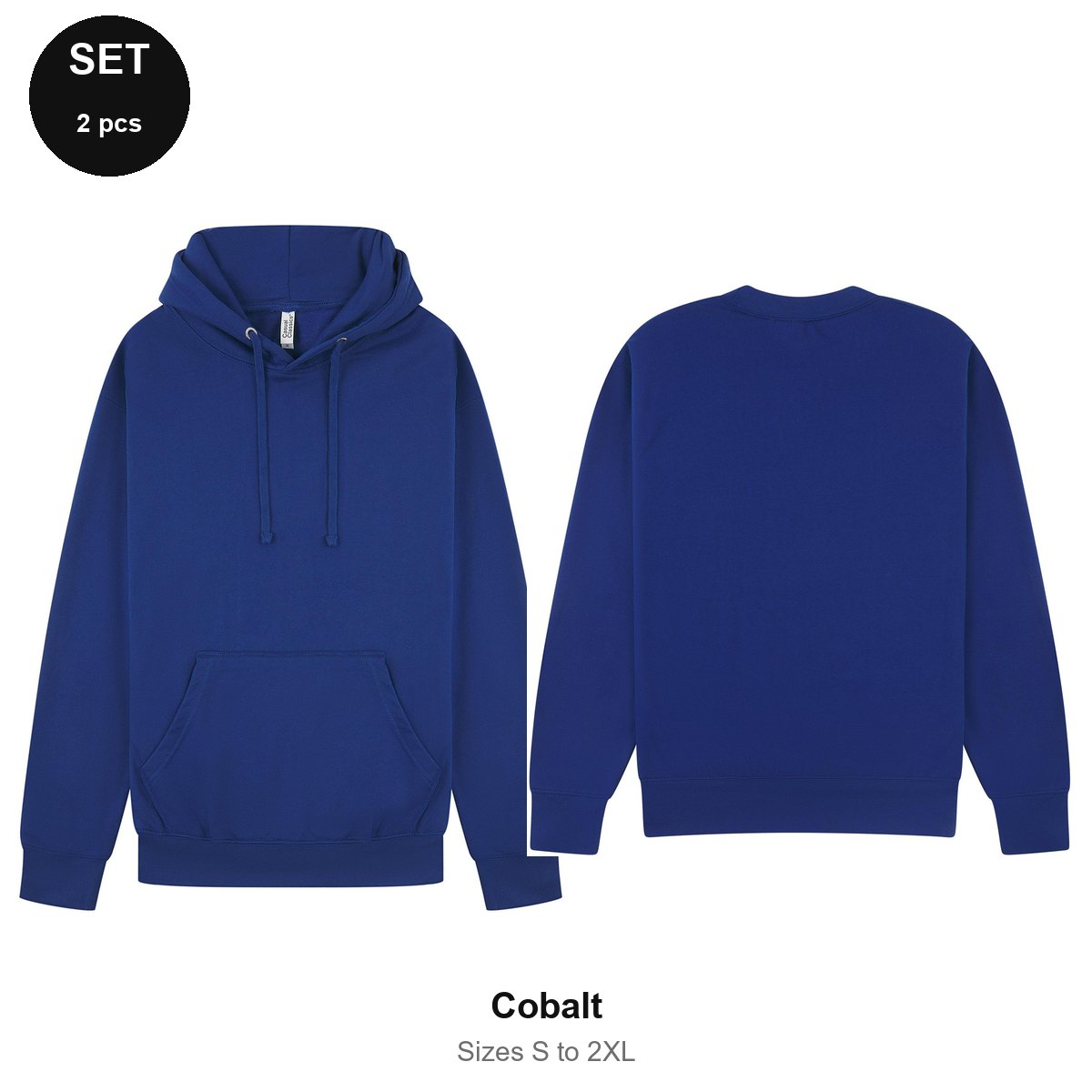 Mens Hoodie + Sweatshirt Set - 80% cotton / 20% polyester brushed-back fleece 280gsm, Sizes S-2XL - Cobalt