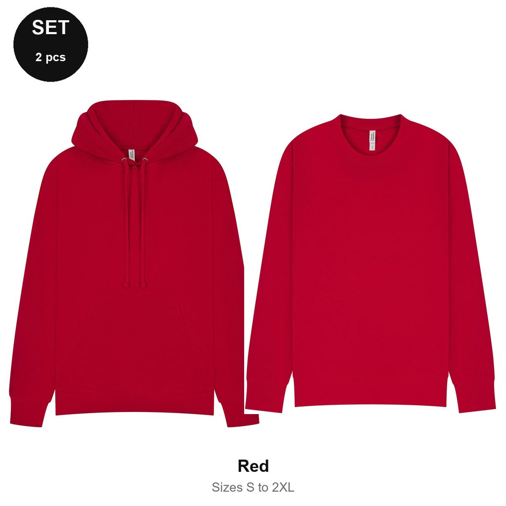 Mens Hoodie + Sweatshirt Set - 80% cotton / 20% polyester brushed-back fleece 280gsm, Sizes S-2XL - Red