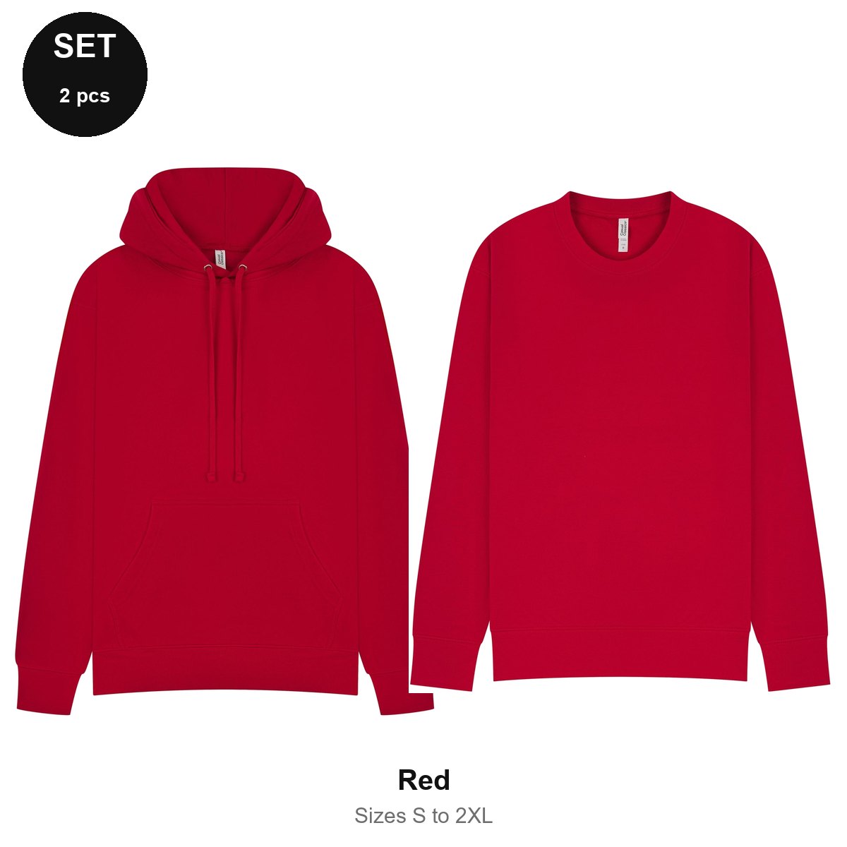 Mens Hoodie + Sweatshirt Set - 80% cotton / 20% polyester brushed-back fleece 280gsm, Sizes S-2XL - Red