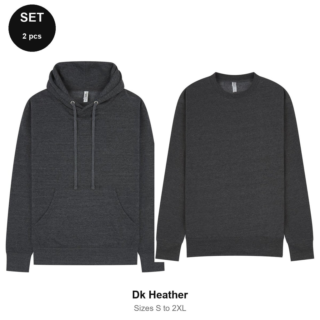 Mens Hoodie + Sweatshirt Set - 80% cotton / 20% polyester brushed-back fleece 280gsm, Sizes S-2XL - Dk Heather