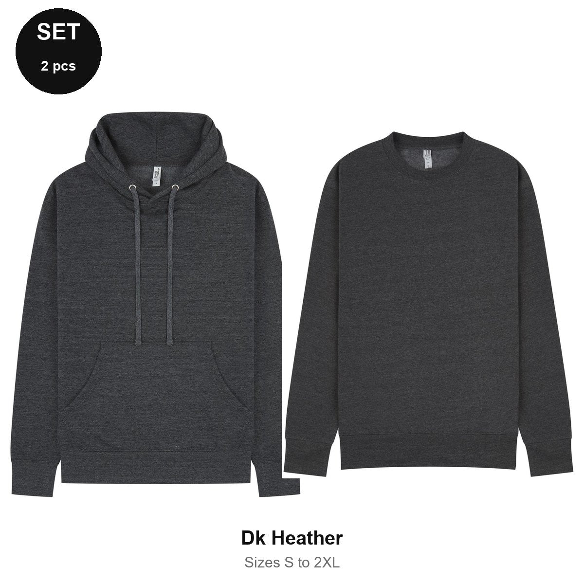 Mens Hoodie + Sweatshirt Set - 80% cotton / 20% polyester brushed-back fleece 280gsm, Sizes S-2XL - Dk Heather