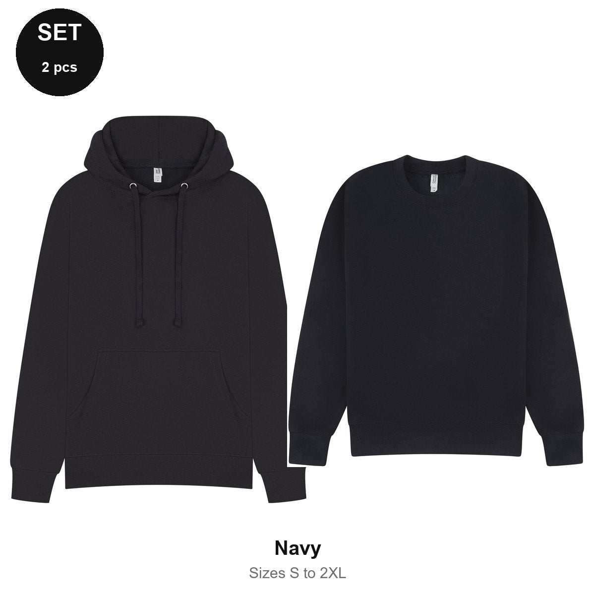 Mens Hoodie + Sweatshirt Set - 80% cotton / 20% polyester brushed-back fleece 280gsm, Sizes S-2XL - Navy
