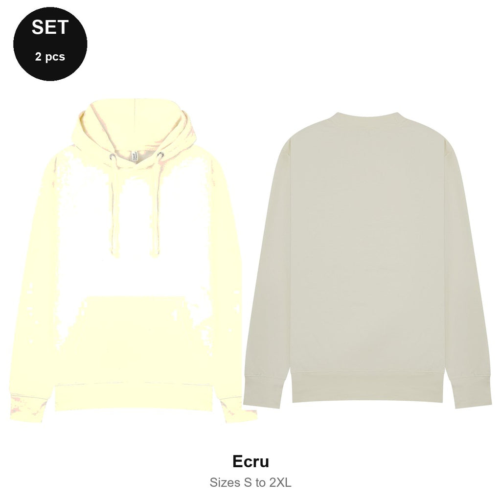 Mens Hoodie + Sweatshirt Set - 80% cotton / 20% polyester brushed-back fleece 280gsm, Sizes S-2XL - Ecru