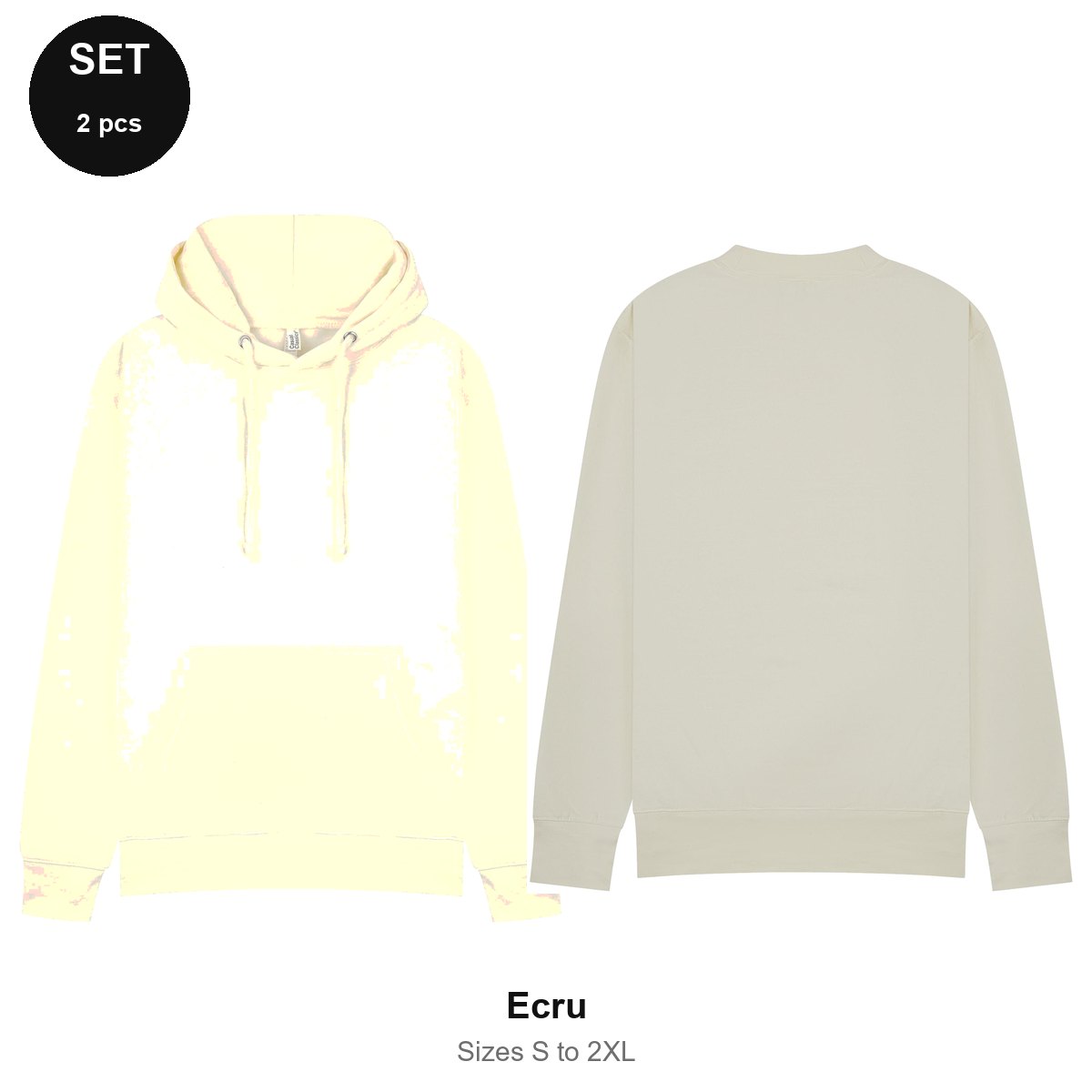 Mens Hoodie + Sweatshirt Set - 80% cotton / 20% polyester brushed-back fleece 280gsm, Sizes S-2XL - Ecru