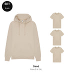 Mens Hoodie + 3 T-Shirts Set - 80% cotton / 20% polyester brushed-back fleece 280gsm, Sizes S-2XL - Sand